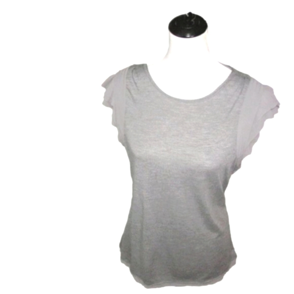 SIMPLY Vera Vera Wang Gray Distressed Flowy Short Sleeve Top Size PM